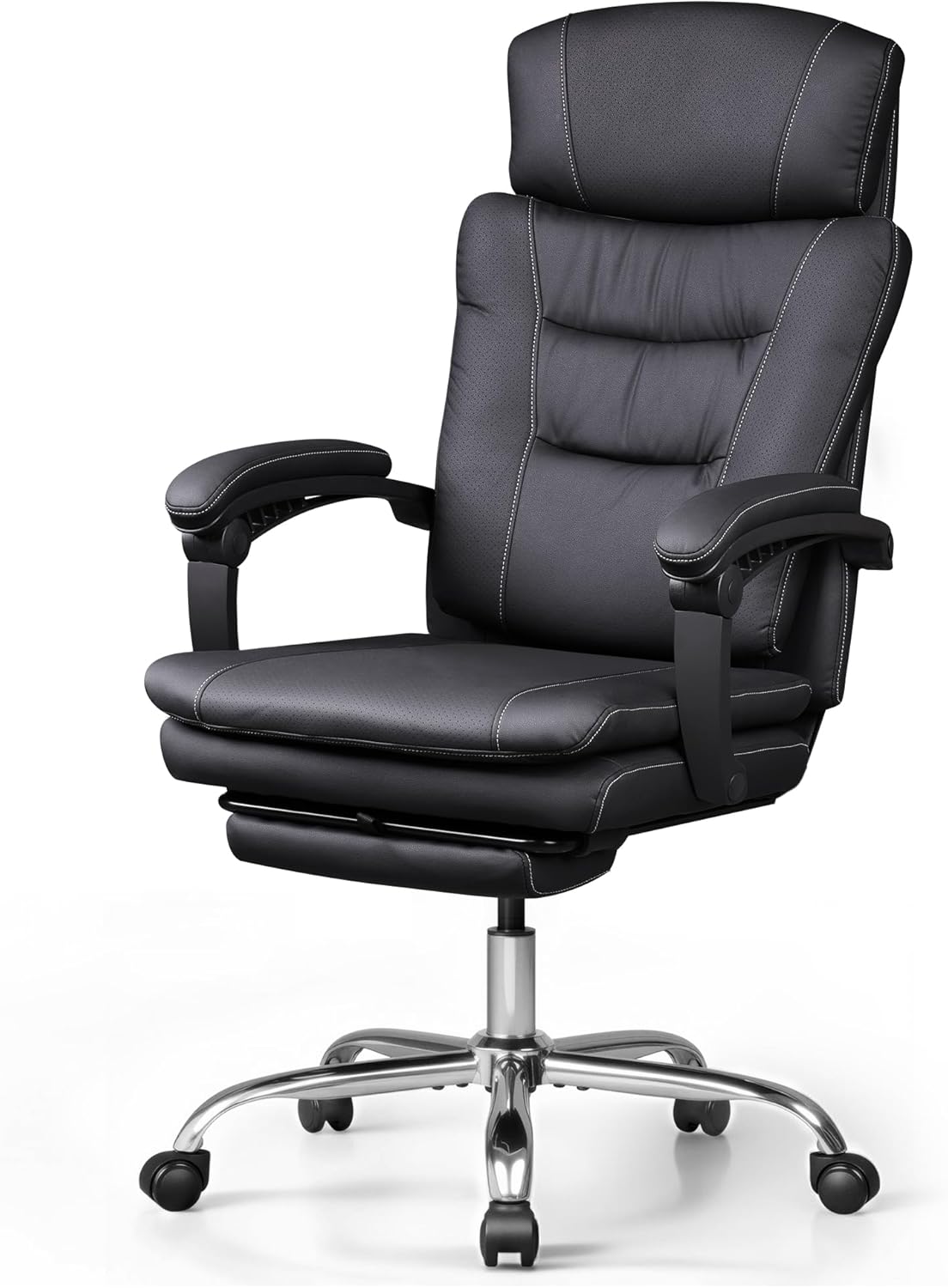 DEVAISE Executive Leather Home Office Chair with Footrest, High Back and Heavy Duty, Comfortable Big and Tall Ergonomic Desk Chair with Lumbar Support, Comfy Reclining, SGS Class 4 Gas Lift, Black