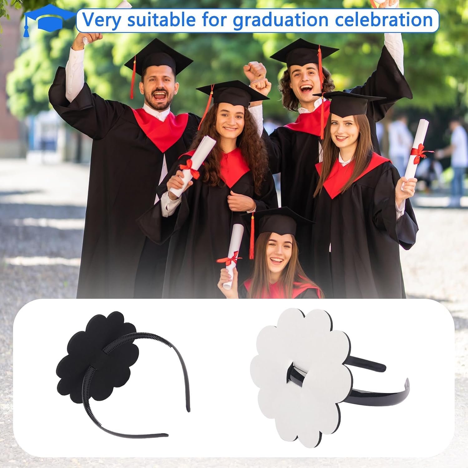 ZEYER Graduation Cap Headband for Women & Men Flower Grad Hat Decorations Holder Grad Cap Headband Accessory, Anti-Fall Hairband for Students Graduates, Keeps Hairstyle Fixed for Graduates Gift image 4