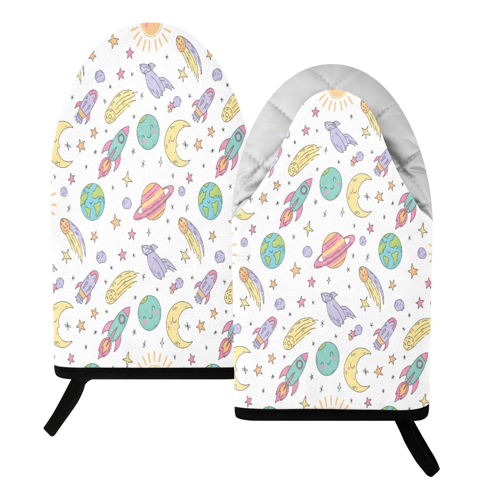 BURSTDDY Cartoon Planet Oven Mitt,Heat Resistant Kitchen Mitts for Cooking