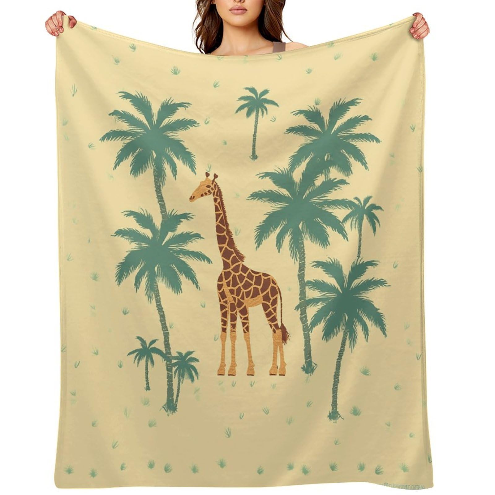 Fekiloot Style Giraffe Palm Tree Throw Blankets Camping Blanket60 X80