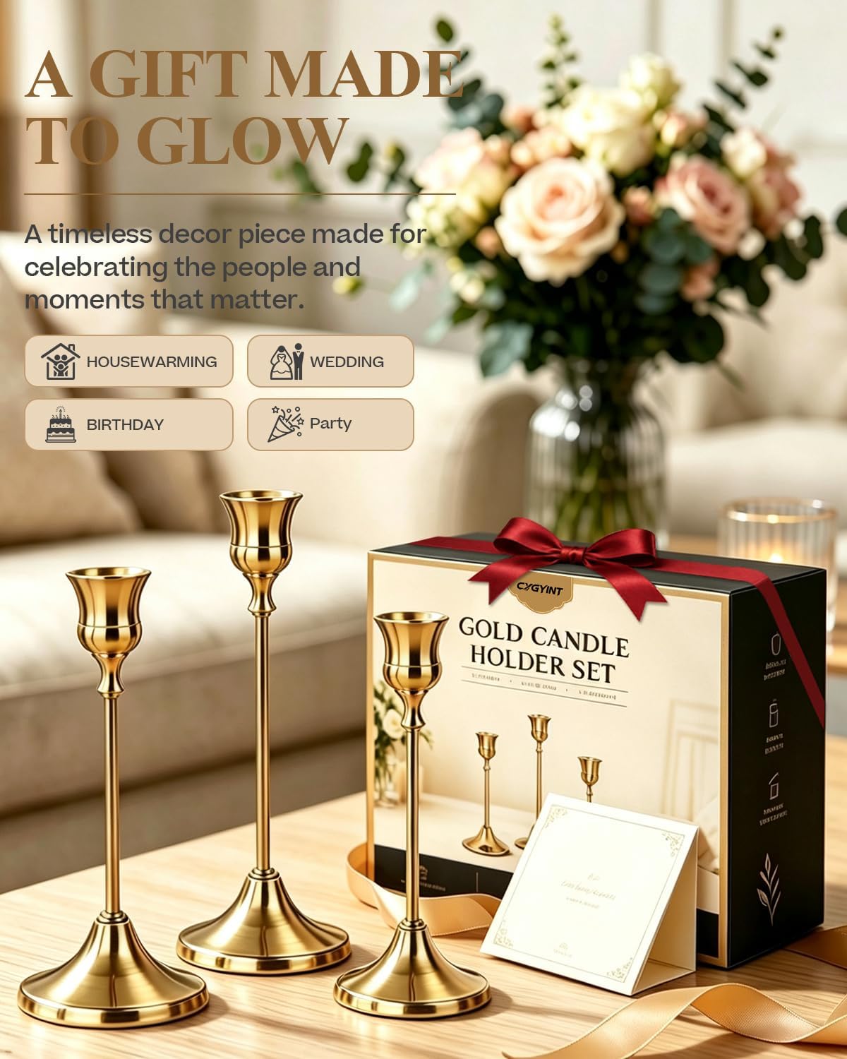 24PCS Brass Gold Taper Candle Holders Set, Vintage Candle Holder