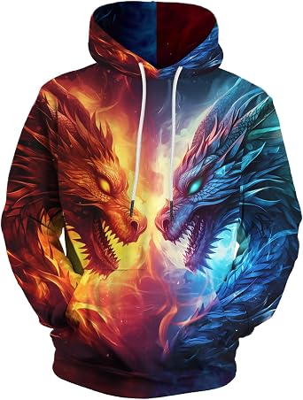 Unisex 3D Dragon Sweatshirt for Men Women, Graphic Hoodies Pullover with Kangaroo Pocket,XL