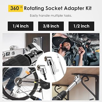 6Pcs 105 Degree Right Angle Drill Adapter and Flexible Drills Bit Extension Set Zinc Alloy 105 Right Angle Drills Attachment 1/4 Inch Hex Shank Soft Shaft Drill Bit Extension for Tight Space