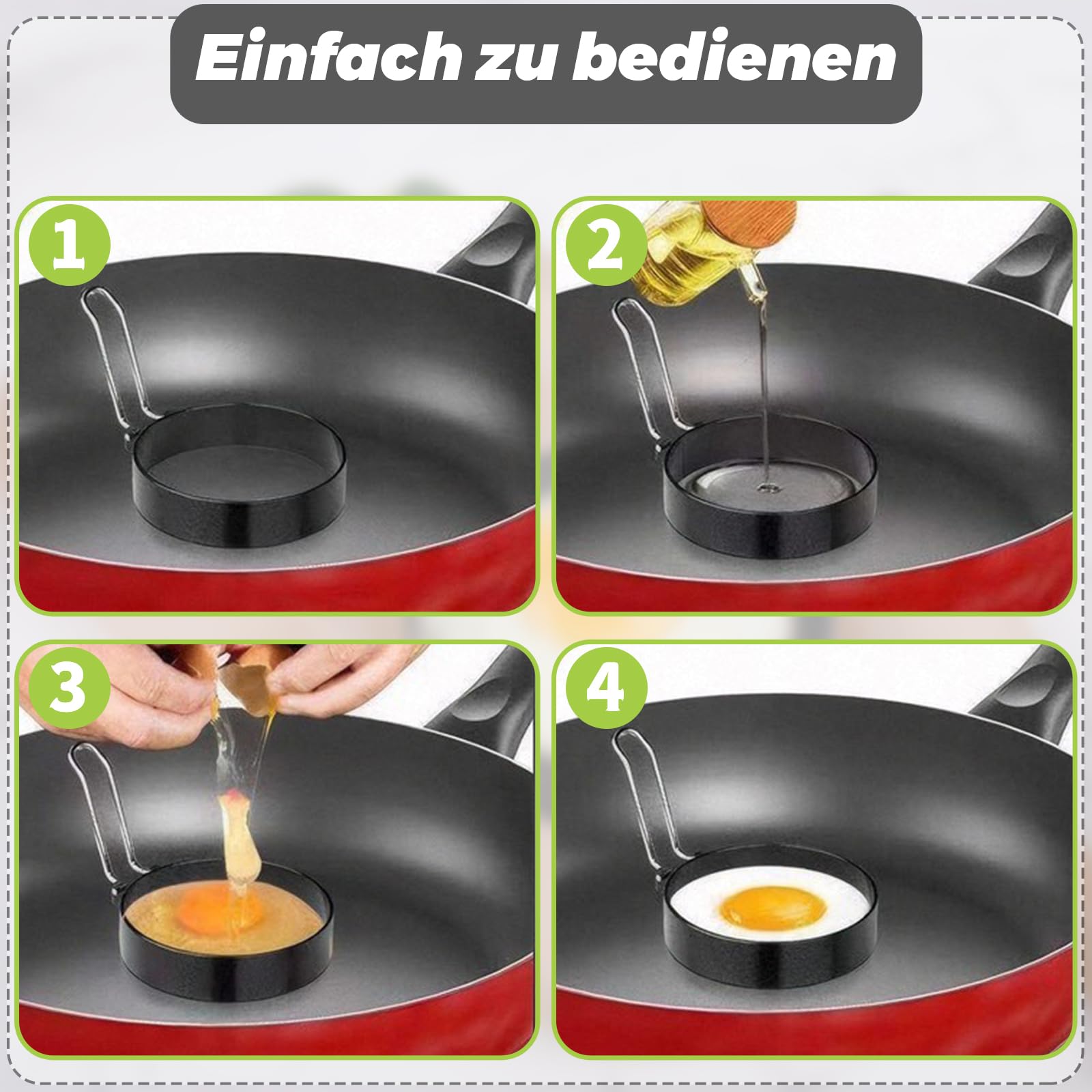 Lot De 4 Anneaux à œufs MAEXUS - Parfaits Pour Des œufs Au Plat Ronds Et Des Burgers Maison