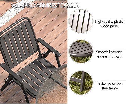 Miniatura 6 de Patio Folding Chair Set of 2, Foldable Patio Chairs with Armrests, Home Balcony Comfortable Camping Chairs for Outside, Lawn, Courtyard,