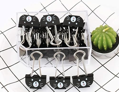 Miniatura 5 de Clips de metal para carpetas de gato, 20 abrazaderas de papel medianas negras para escuela, hogar, escritorio, organizadores de suministros de