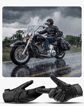 Warm Motorcycle Gloves, Leather Riding Touchscreen Gloves for Men ATV UTV