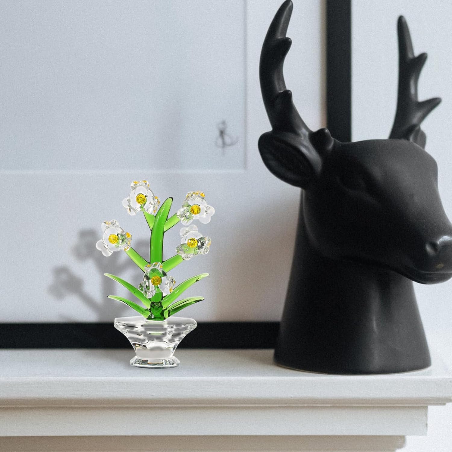 Cabilock Crystal Orchid Bonsai Statue Ornament Crystal Decor for Study Room Bedroom and Office for Birthdays and Anniversaries