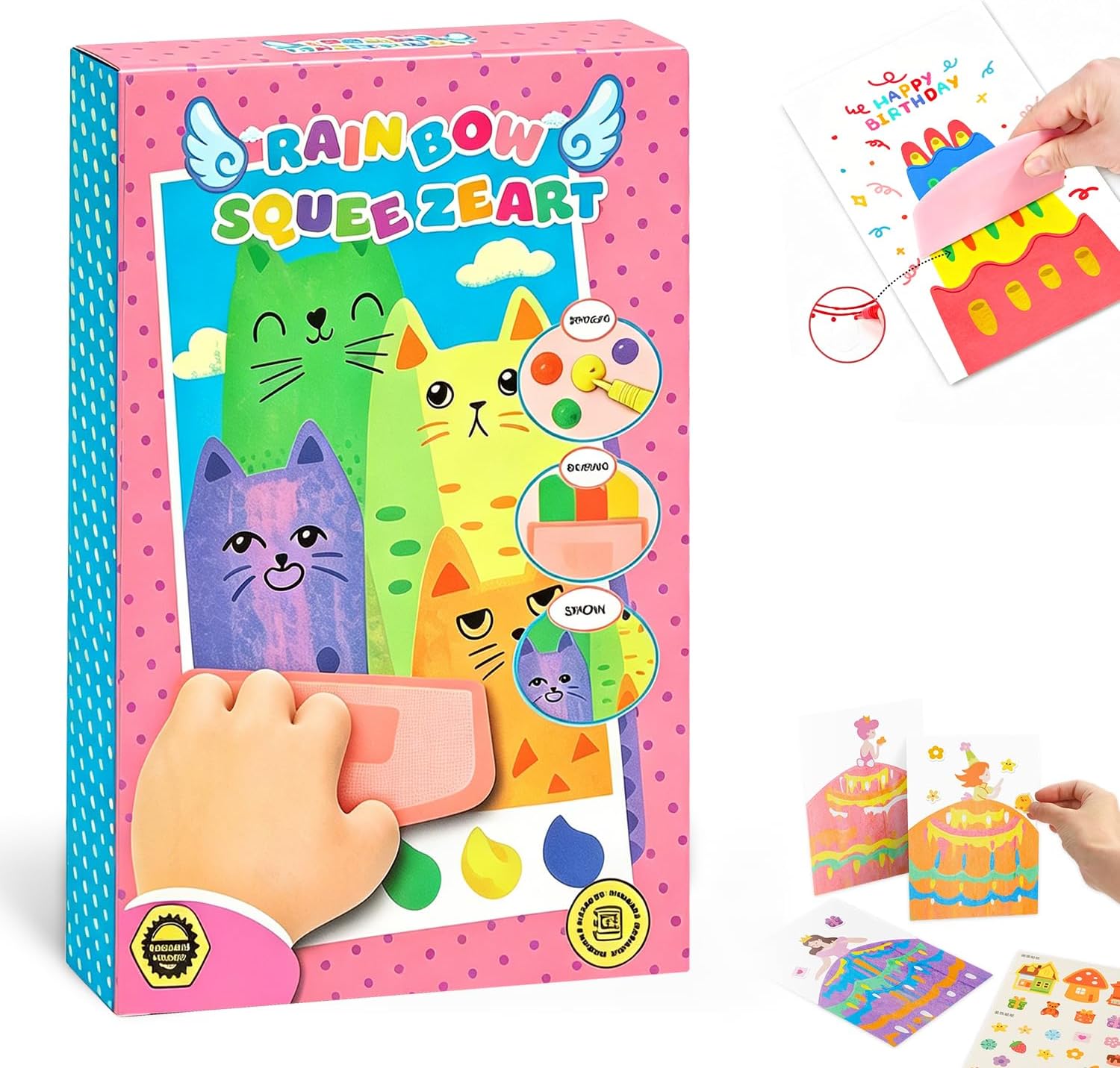 Rainbow Squeeze Art Kit, Creative Squeegee Painting Kit DIY Postcards Scratch Art Party Favors Novelty Birthday Gifts,2026 Upgrade Magic Rainbow Scratch Paper Art Set (B)