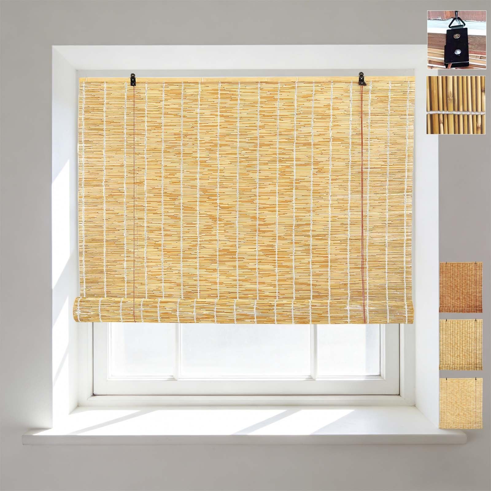 Store enrouleur bambou respirant blanc naturel style rétro extérieur