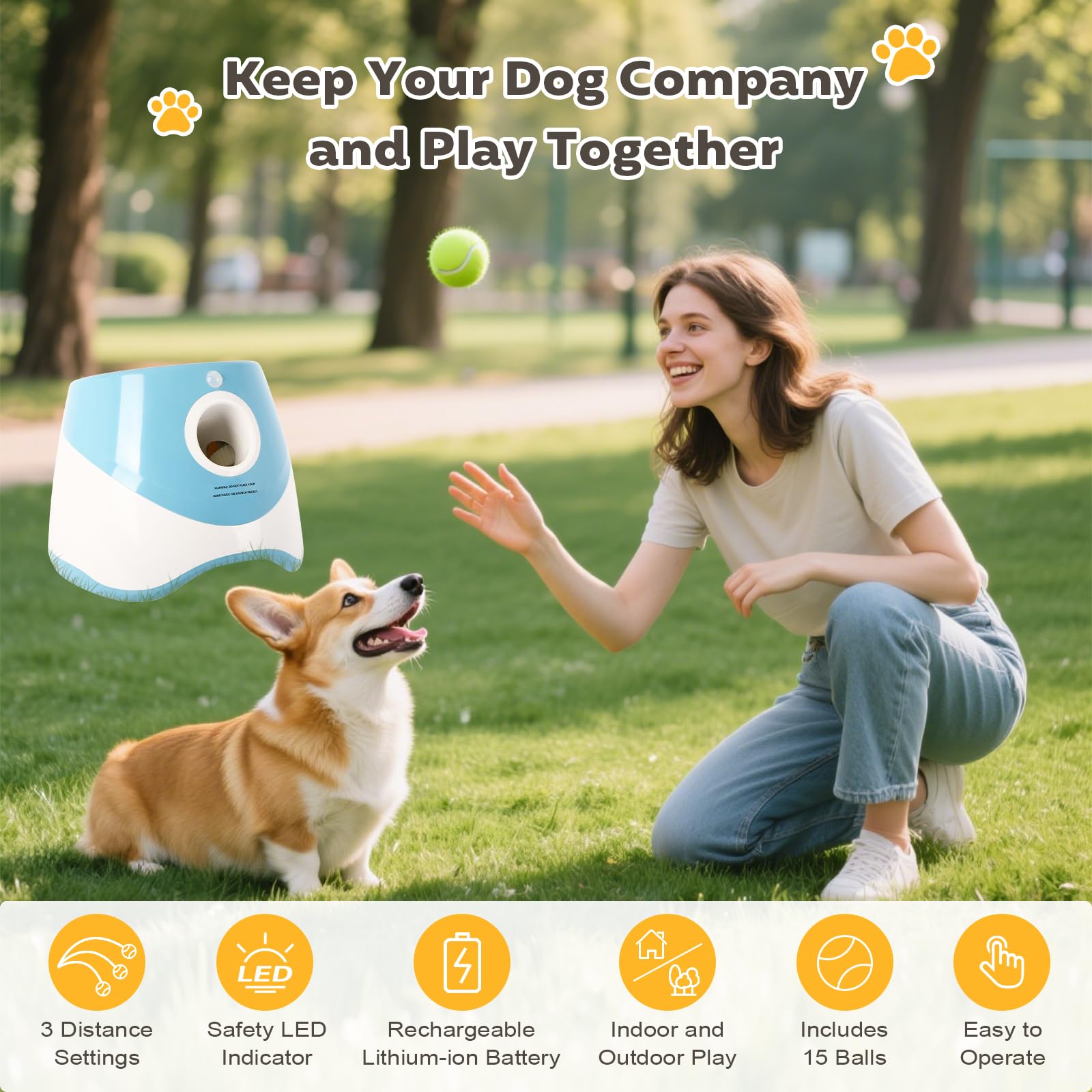 Automatic Ball Launcher for Dogs: 2" Mini Tennis Ball Thrower with 3 Distance Settings,Interactive Puppy Pet Ball Indoor Thrower Fetch Machine for Small to Medium Dogs,Blue - image 2