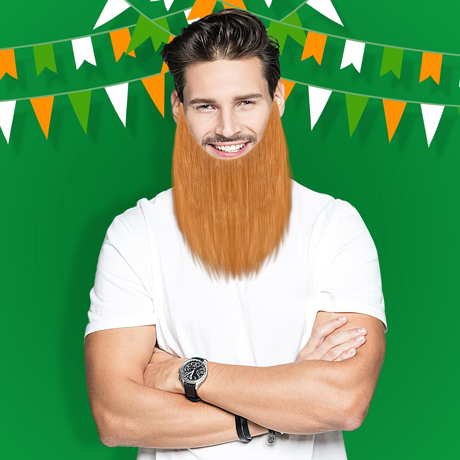 4 Pieces Fake Beards, Costume Flase Beard Funny Brown Fake Mustache Halloween St. Patrick's Day Party Supplies for Adults and Teens