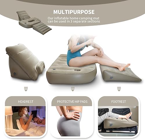 Miniatura 5 de Almohada inflable de cuña para cama, válvula de infladodesinflado rápido, elevación portátil de piernas de viaje, almohada inclinada ajustable para