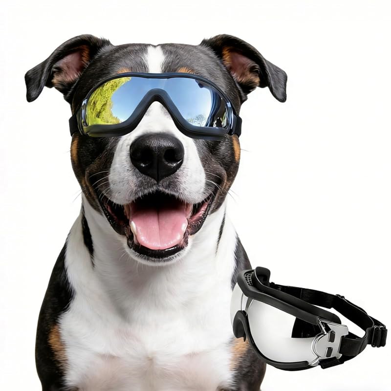 Óculos de Sol para Cães Médios e Grandes PETLESO com Proteção UV e Tiras Ajustáveis, Preto Large