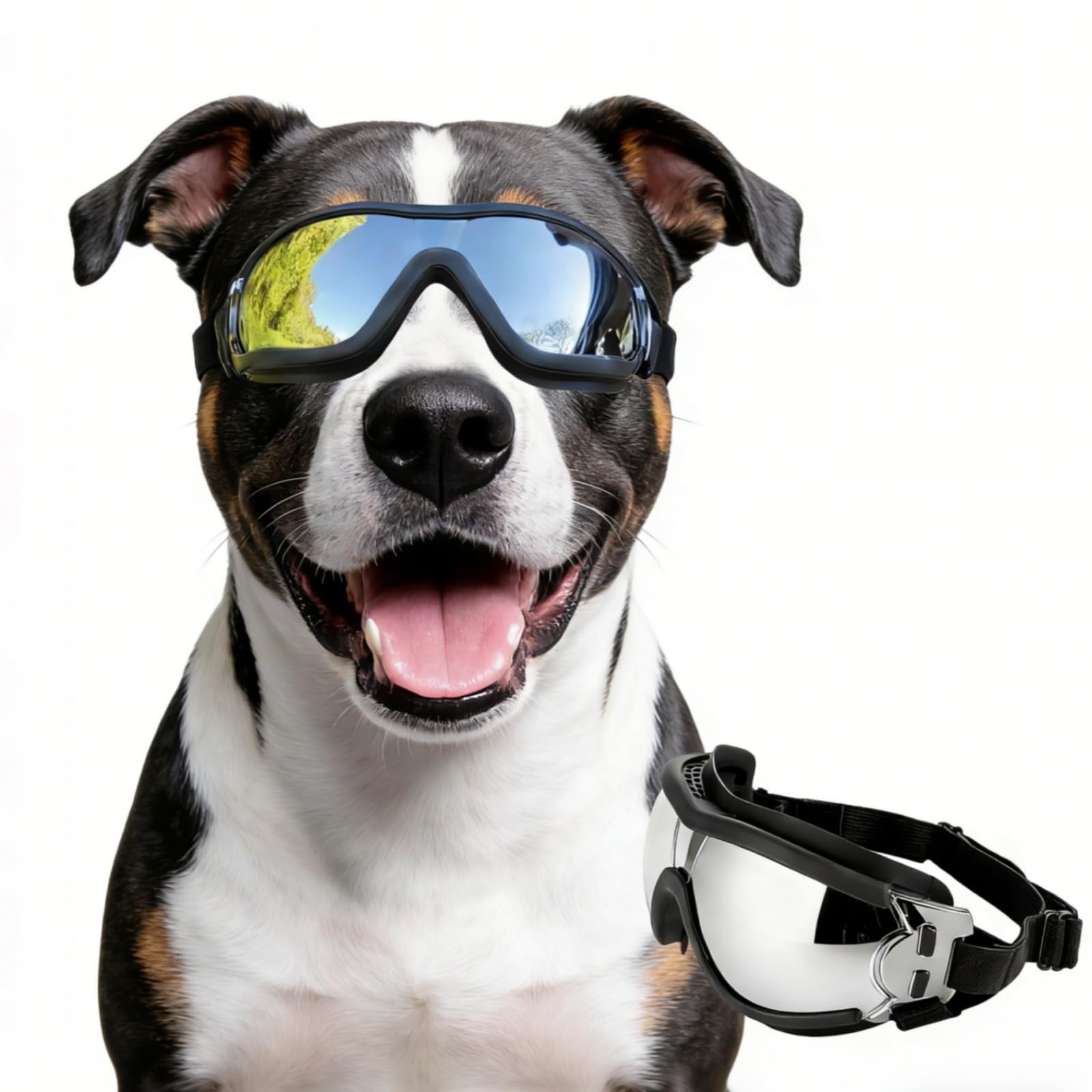 PETLESO Dog Goggles for Large Breeds, UV Protection Dog Sunglasses with Adjustable Straps, Windproof Pet Eyewear for Medium to Large Pets, Soft Frame, Breathable, Silver L