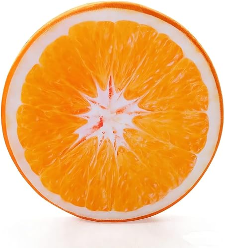 HYSEAS Round Throw Pillows 14 Inch Orange, 3D Print Decorative Plush Funny Fruit Stuffed Cushions Seat Pad for Couch, Chair, Floor, Sofa, 1 Pack - Orange-1 Pack