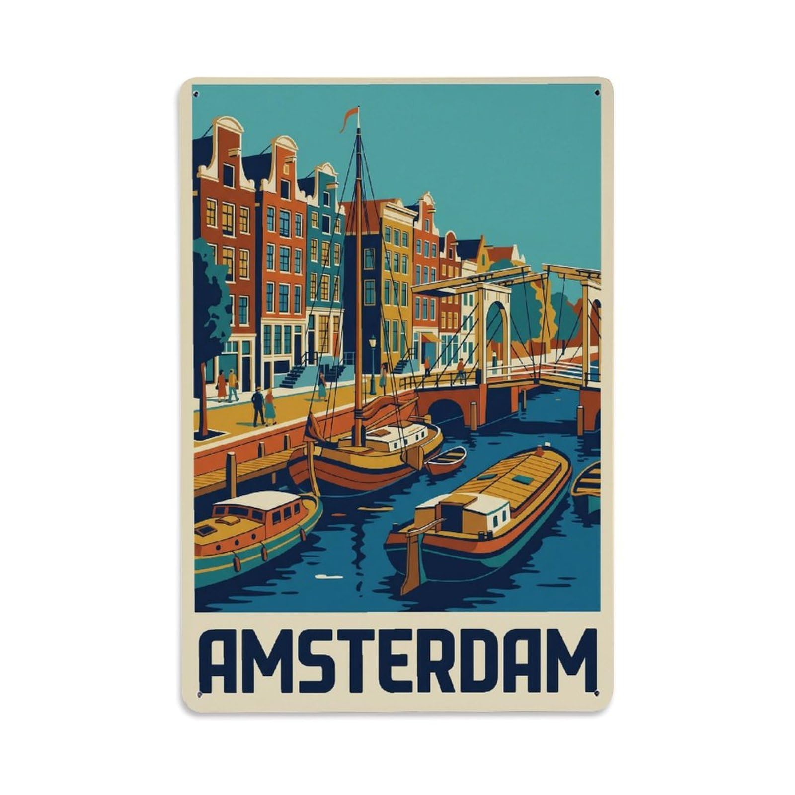 Vintage Travel Quay Netherlands Waterside Metal Tin Sign