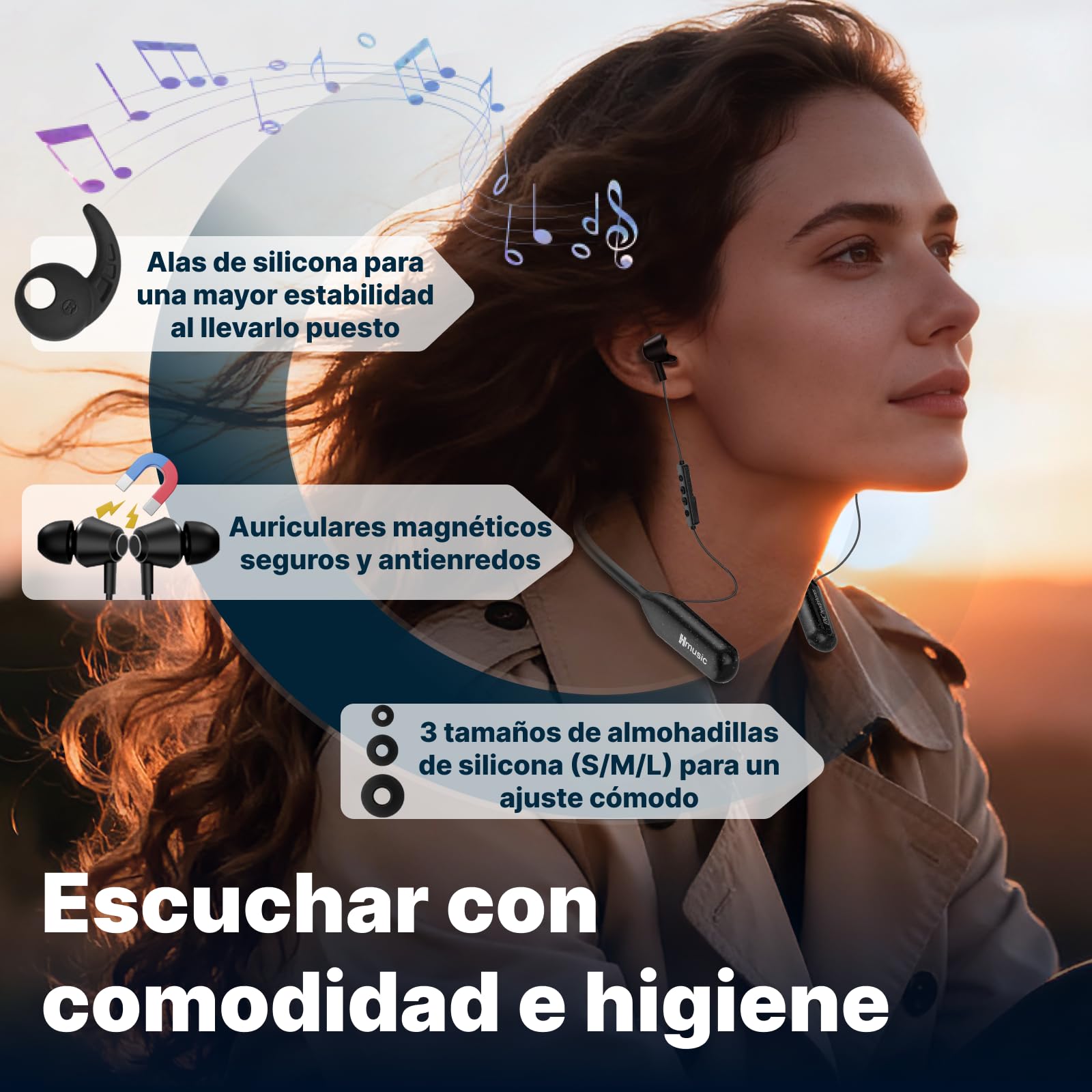 Hmusic H25 Diadema Cuello BT con 200hrs de Autonomía