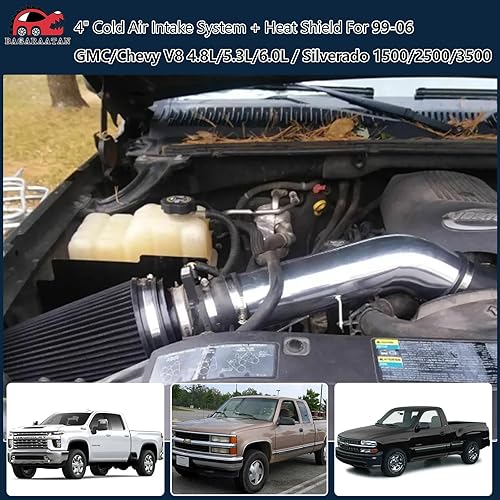 Miniatura 6 de Sistema de admisión de aire frío de 4 pulgadas con escudo térmico para ChevyGMC V8 1999-2006 4.8L 5.3L 6.0L Silverado 150025003500 - Kit de filtro