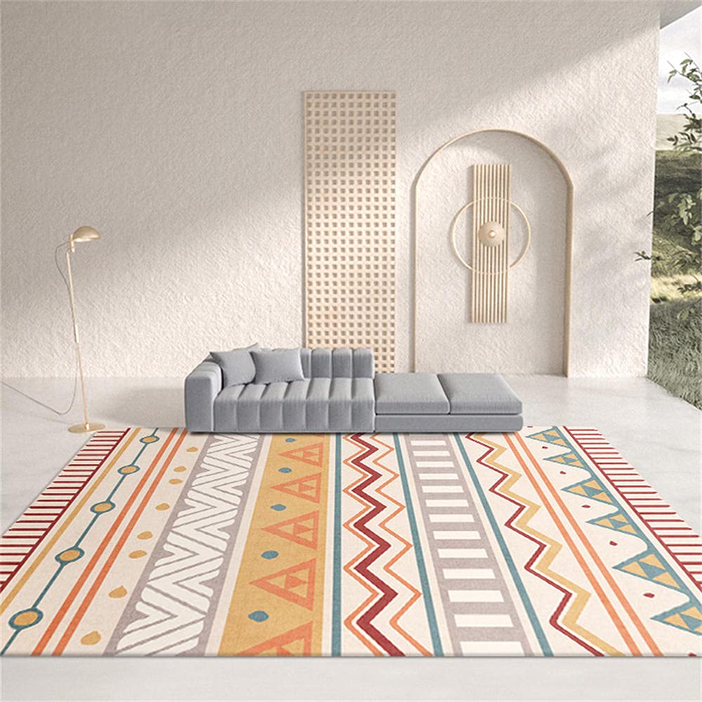 Tapis doux salon anti-glisse style ethnique rouge et gris pour réchauffer les sols froids