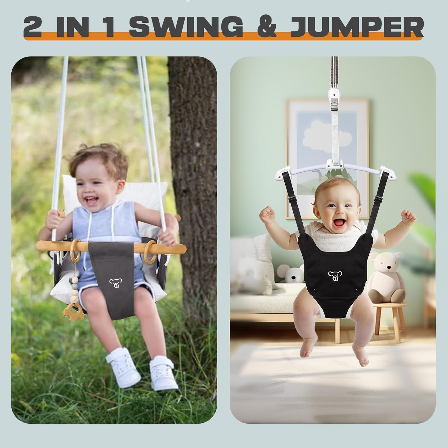 G TALECO GEAR 2 in 1 Baby Jumper mit Babyschaukel und Schaukelgestell, Babywippe und Schaukel, Indoor Babyschaukel und Türhopser Baby und Schaukelgestell Outdoor