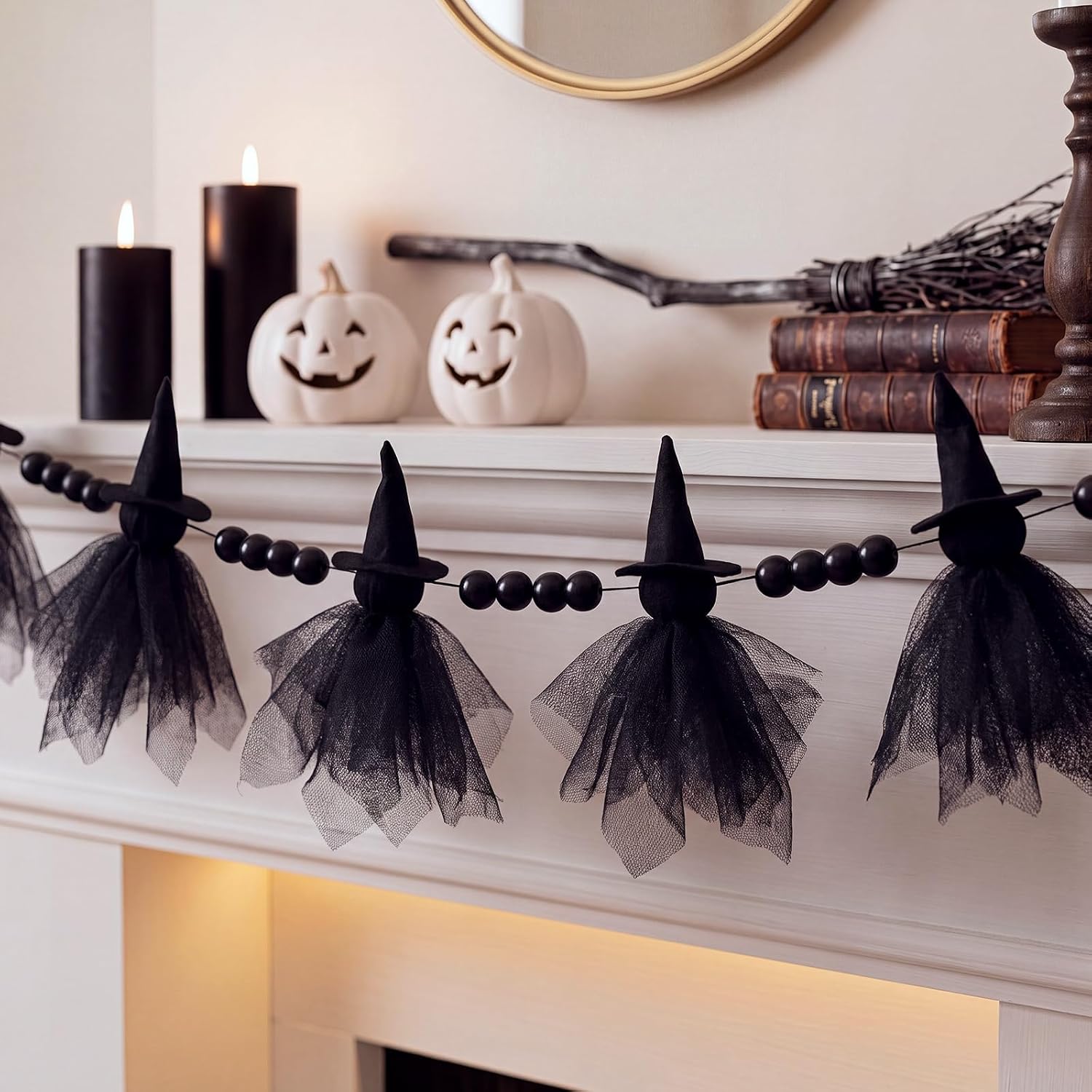 Gilprop 6.56 ft Halloween Witches Garland with Wooden Bead for Mantel Decor