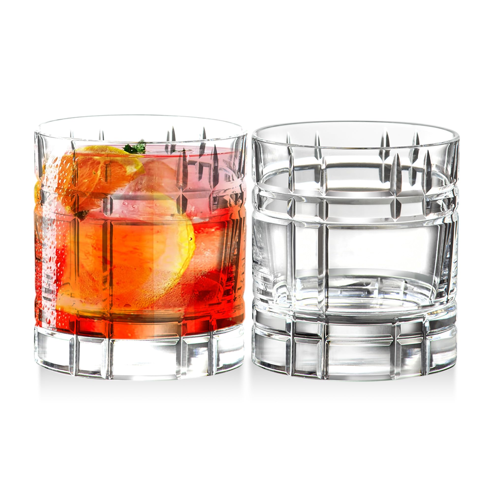 Whiskey Glasses - Double Old Fashioned Rocks Glass - Set of 2 Lowball Tumbler - DOF Crystal Glass Tumblers - For Scotch - Bourbon - Water - Beverage - Drinking Glasses - 11 oz - Made in Europe