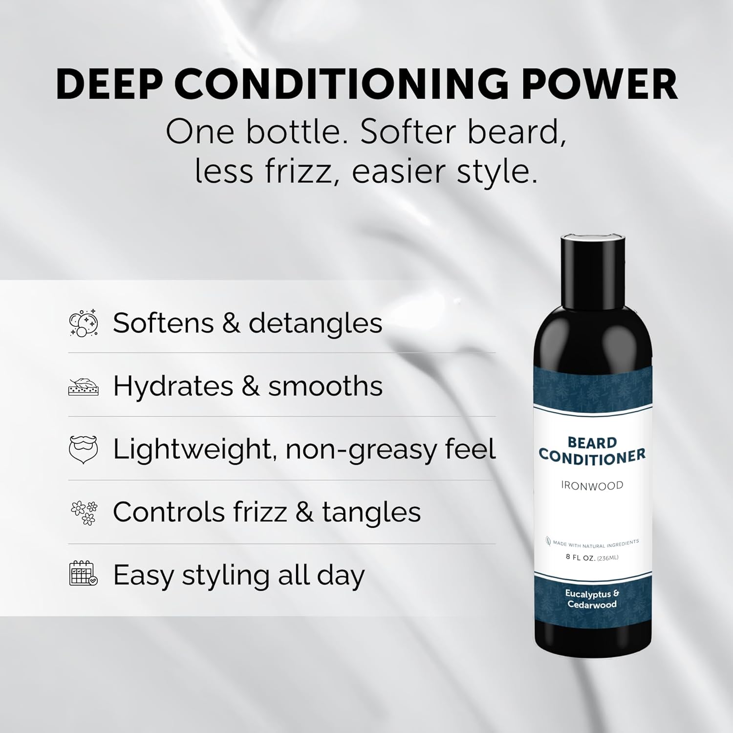 Detroit Grooming Co. Beard Conditioner for Men with Apple Extract and Aloe Vera - Softener, Detangler, Hydrating Conditioner & Face Moisturizer | 8 oz (Ironwood)