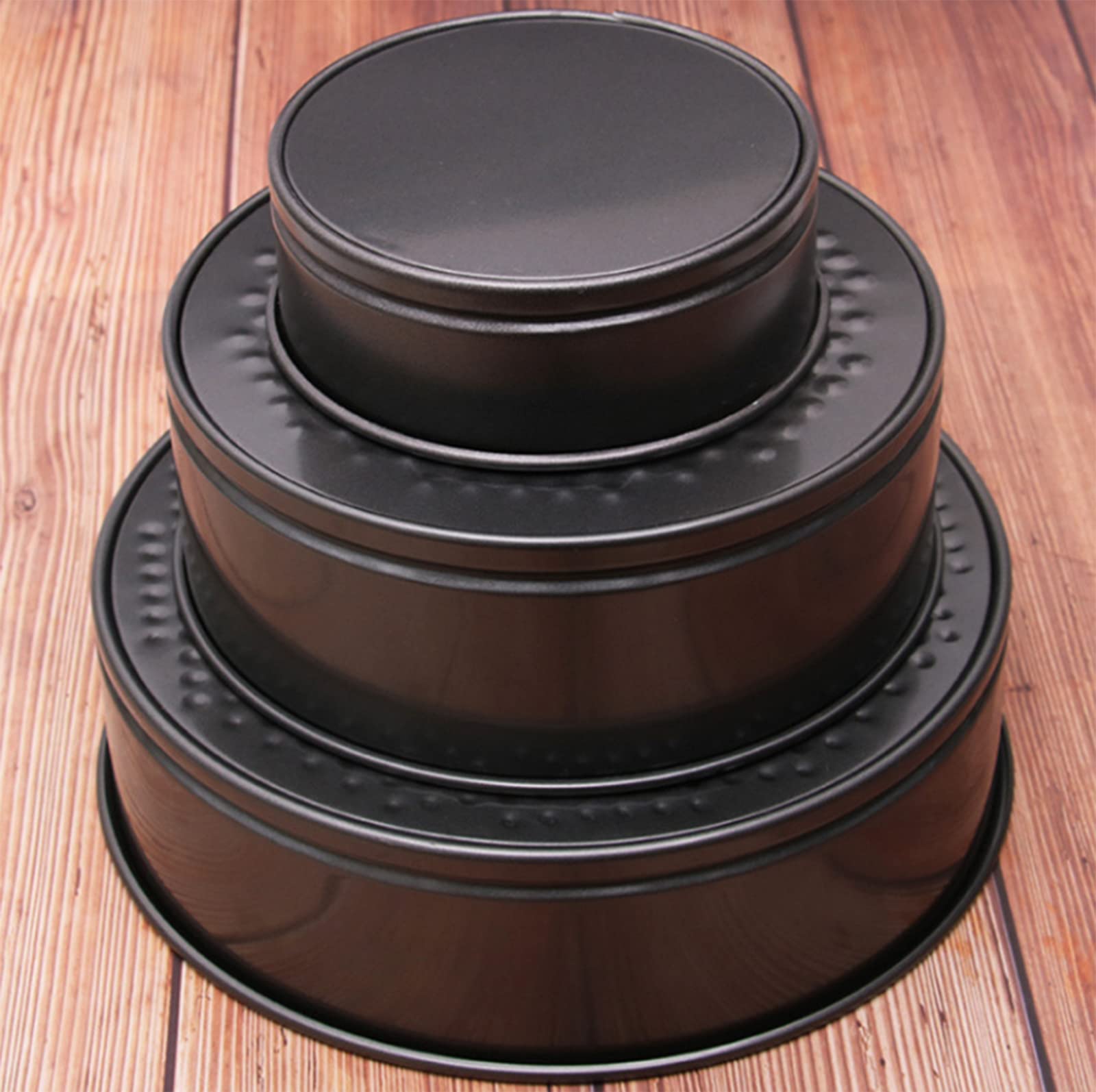 3-teiliges Springform-Set, antihaftbeschichtet, auslaufsicher, rund, in den Größen 10 cm, 18 cm und 23 cm, schwarz，4 inch 7 inch 9 inch