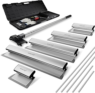 Drywall Skimming Tool Set, 5-Piece Stainless Steel Skimming Blade Kit with Extension Pole, Roller & Putty Knife, 12"ā42" Wall Smoothing Tools for Drywall & Plaster