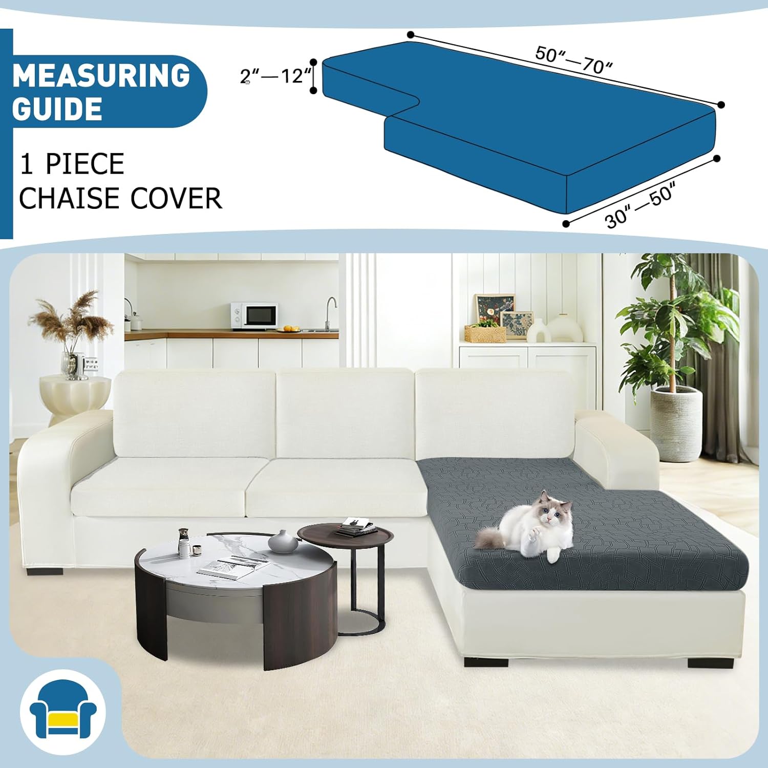 MAXIJIN Waterproof Chaise Cover Stretch Sectional Couch Covers for L Shaped Chaise Lounge Slipcovers with Elastic Bottom for Dogs Pets (1 Piece for Chaises or Sofa 3-Seater, Dark Gray)