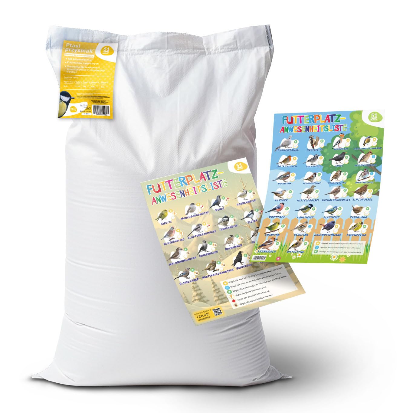 ARPON Vogelfutter ganzjährig | Hochwertige Futtermischung | Verschiedene Samen 20kg | Energieriches Ganzjahresfutter für Vögel mit erstklassigem Inhalt | Streufutter