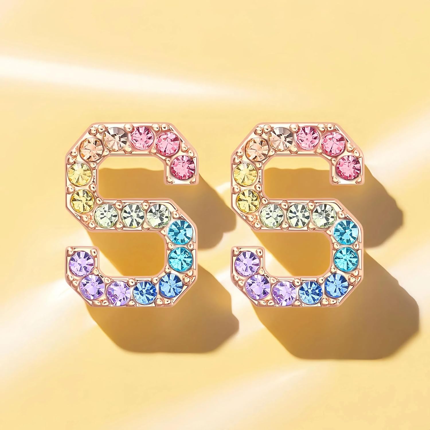 Gold Initial Earrings Stud, Colorful Rhinestone Letter Earrings Stud Cute Monogram Jewelry Alphabets from A-Z Gift Idea of the Earrings - Image 4