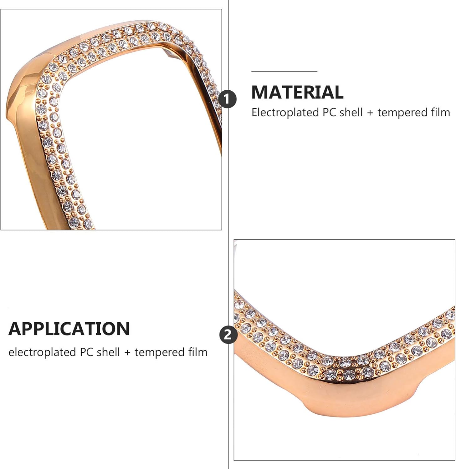 UKCOCO Bling Case Crystals Diamond Frame Protector Compatible with Fitbit 3/Sense Smartwatch Full Around Electroplate Protective Cover
