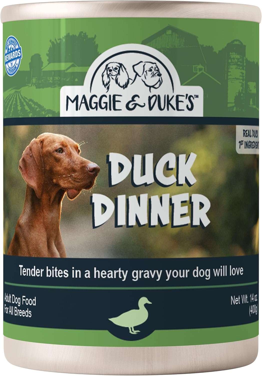 CountryMax Maggie & Duke's Tender Bites in Gravy Canned Dog Food, 14 oz Cans – Premium Wet Food for Dogs, High Protein, Grain-Free, Natural Ingredients (24 Pack, Duck Dinner)