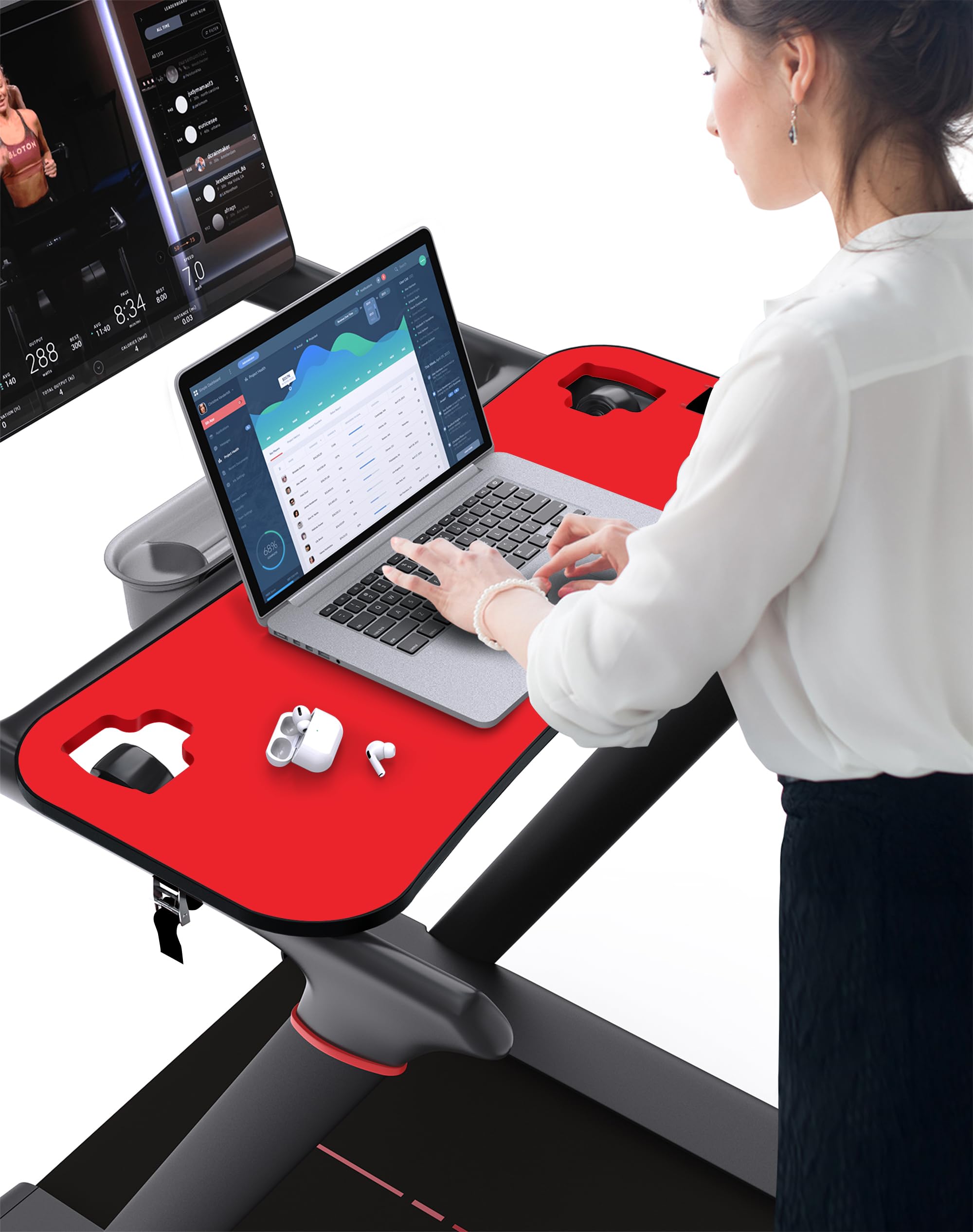 Qsxou Treadmill Desk Attachment, Tread Tray Accessories Laptop Stand with Tablet Holder and Edge Protector Compatible with Peleton,Treadmill Workstation for Home/Office Red