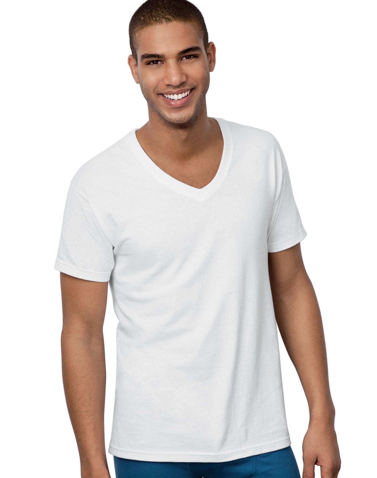 Men's 6-Pack FreshIQ V-Neck Tee, White, Medium