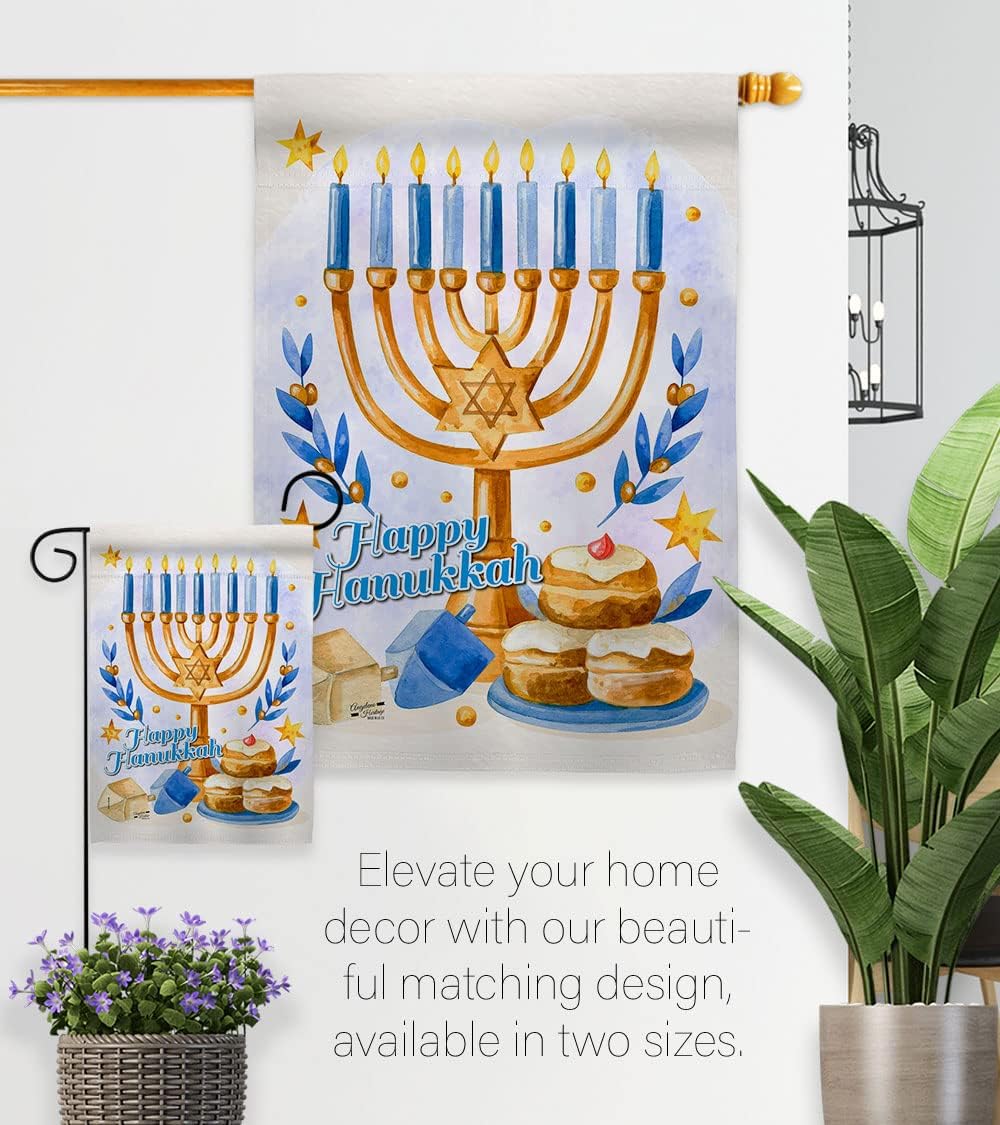 Jewish Festival House Flag Dowel Set Winter Hanukkah Candle Bonsai Menorah Chanukah David Decoration Banner Small Garden Yard Gift Double-Sided, 28" x 40", Thick Fabric