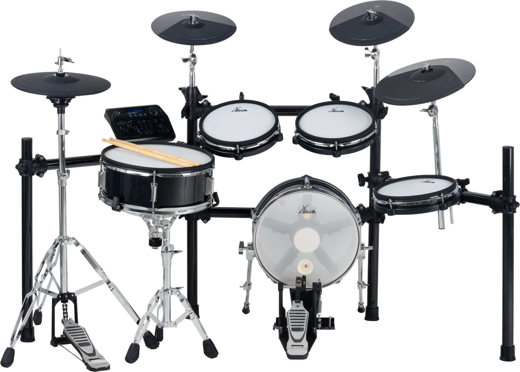 XDrum DD-650 PLUS Mesh E-Drum Kit Set, 1x pad cassa 14" con cassa in legno | Batteria elettronica con mesh heads a doppio strato, 1x pad rullante dual-zone 14" con cassa in legno, Modulo, Sgabello, 5 kg