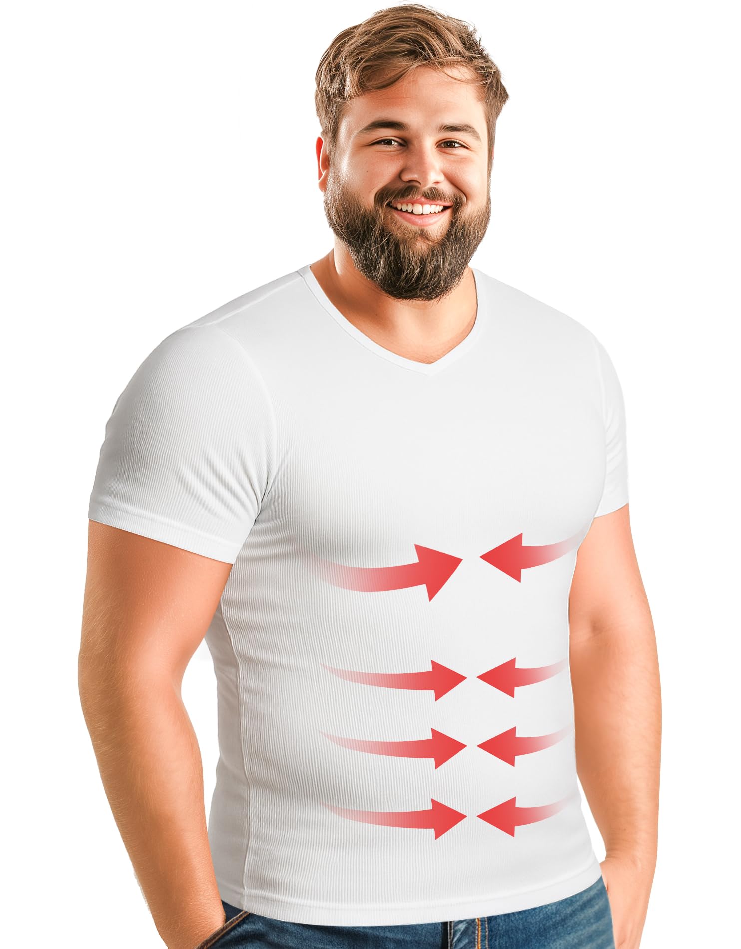Armstrong America Men's White Compression T Shirt Gynecomastia | V Neck Slimming Undershirt Compression Shirt For Shapewear Body Shaper Top (5Xl, )