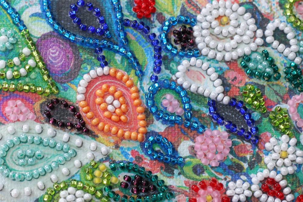 Abris Art Bead Embroidery Kit Colorful Tail. DIY Beadwork Craft Kit for Beginners. Hand Made Beading kit from, Ukraine. Stylish Needlework Set, Needlepoint Pattern Colorful Peacock Decor Wall Art