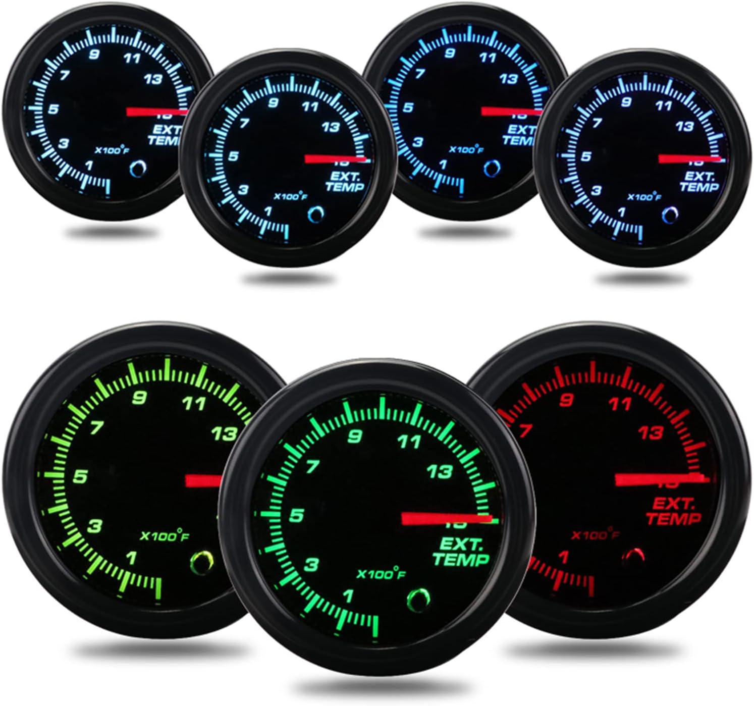 Exhaust Gas Temperature Gauge, 7 Color Series 0-1500°F Pyrometer EGT Gauge for Diesel Trucks - LED Light Digital Readouts 2-1/16" 52mm