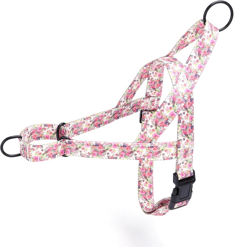 Peitoral Tipo Cabresto para Cães com Controle Anti-Puxão, Nylon Floral Pimaodog XS Peony