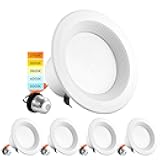 4 Inch LED Recessed Can Lights, 10W=60W, CCT Color Selectable 2700K | 3000K | 3500K | 4000K | 5000K, Dimmable Retrofit Downlights, 750 Lumens, Energy Star, Wet Rated, Baffle Trim (4 Pack)