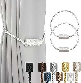 2 Pack White Strong Magnetic Curtain Tiebacks Outdoor Elegant Decorative Tie Backs Modern Rope Tiebacks for Drapes Window Curtain Holdbacks for Draperies