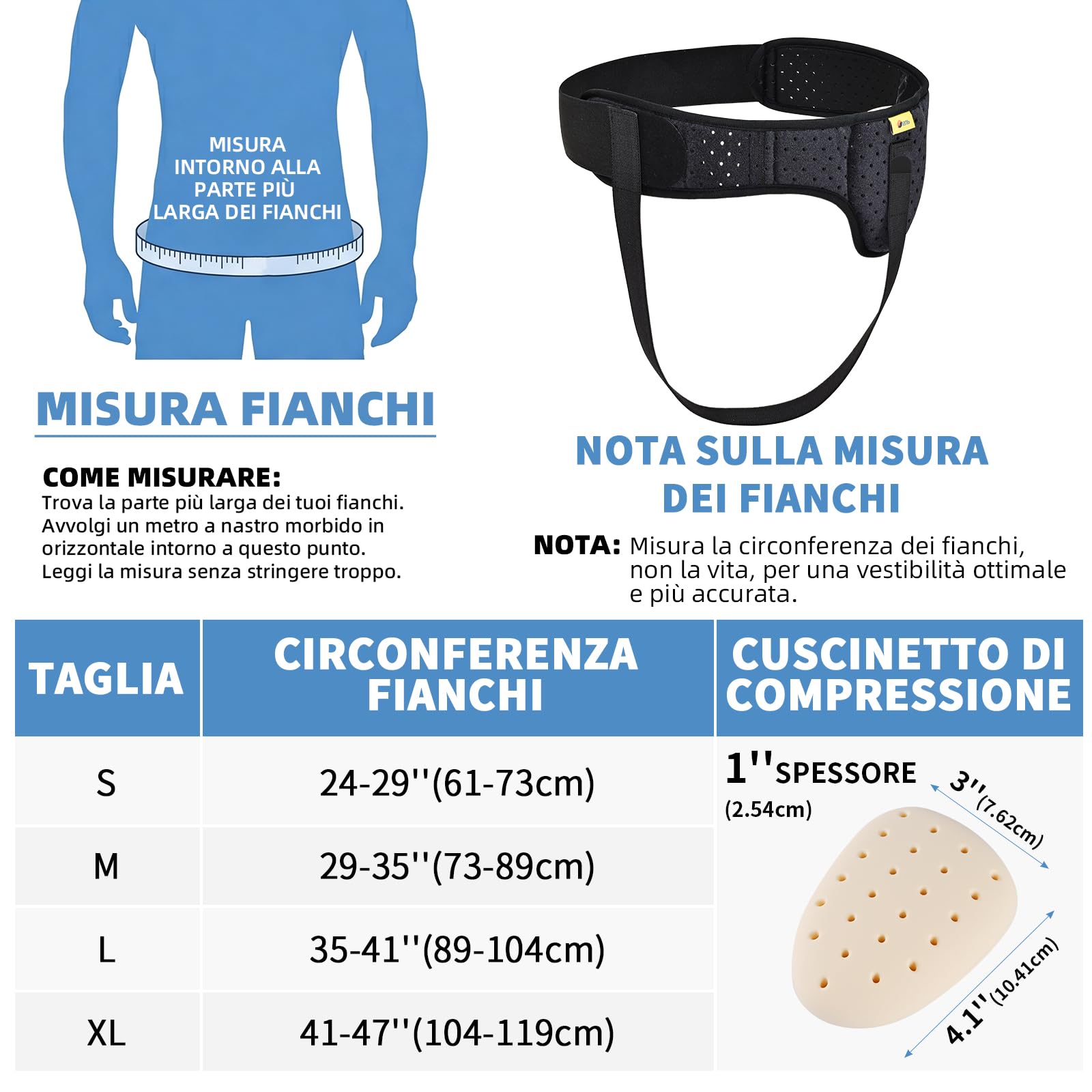 Tenbon Cintura per ernia per uomini e donne Cintura per ernia regolabile flessibile Supporto per ernia Sollievo dal dolore con cuscinetti di compressione rimovibili Ernia sinistra e destra (L, Black)