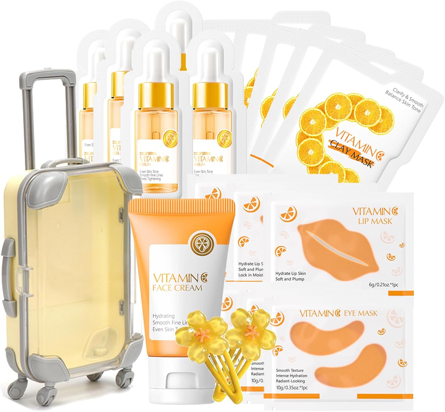 Vitamin C Skincare Set with Cute Mini Luggage,Skin Care Sets & Kits for Teenage Girls Gifts,Travel Kit,Facial Kit for All Skin Types-Face Cream,Sleep,Mud Mask,Lip Mask (One Size, VitaminC)