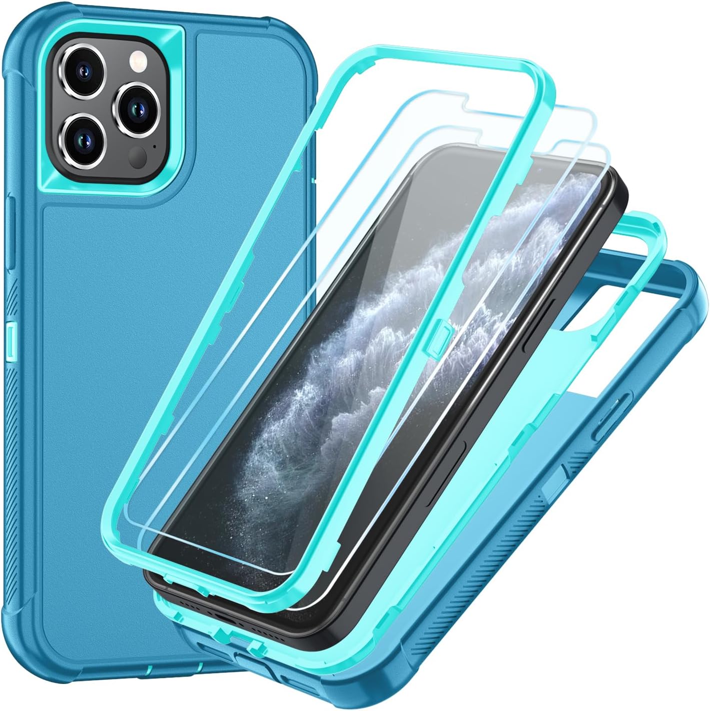 SunStory Compatible with iPhone 11 Case with HD Screen Protector, 3-Layer Heavy Duty Full-Body Cover,3 in 1 Hybrid Protective Case for iPhone 11 6.1",Black