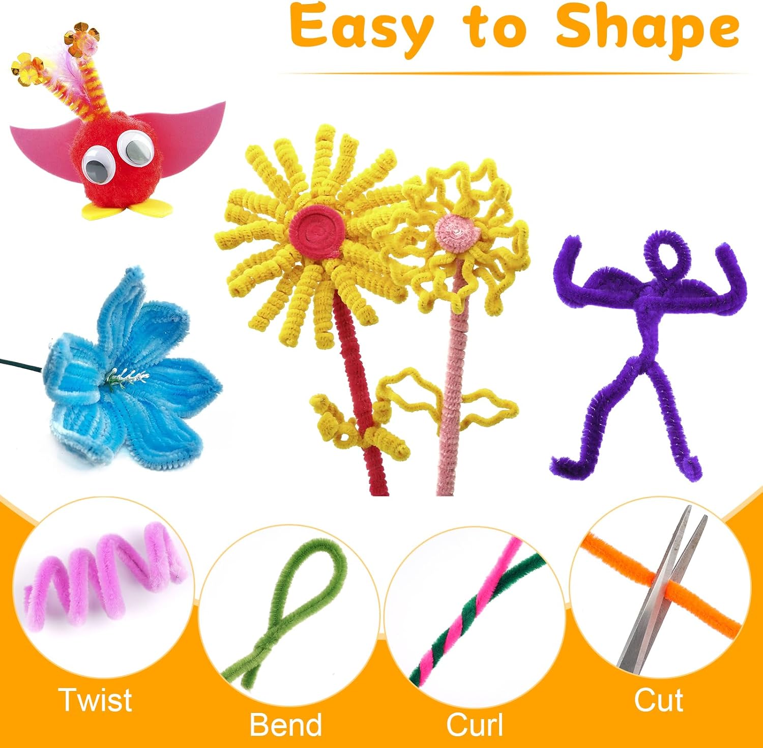 1000 PCS Pipe Cleaners, Multi-Color Chenille Stems, Pipe Cleaners Craft, 20 Assorted Colors Pipecleaners for Art and Craft Supplies DIY Projects (12 inch x 6 mm)