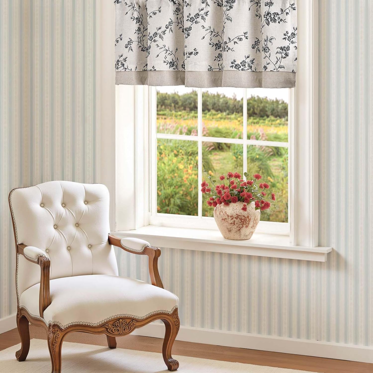 jinchan Linen Kitchen Valance for Windows 16 Inch Floral Double Layer Valance Living Room Laundry Room Darkening Rustic Cottagecore Farmhouse Flower Window Treatment 1 Panel Black on Linen